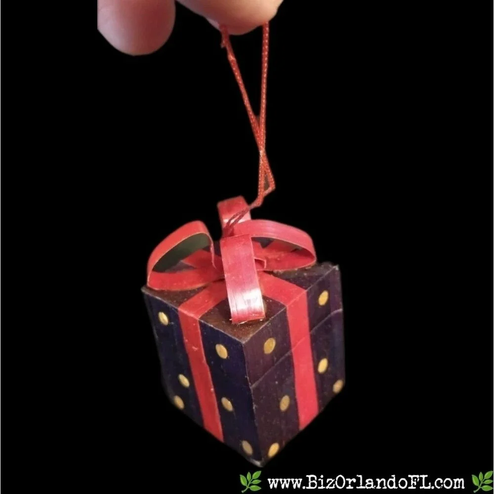 VINTAGE: Paper Mache Present Holiday Ornament / Decor